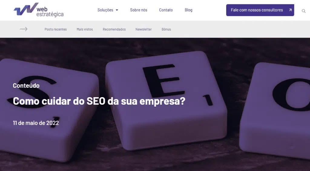 Heading tags: exemplo de título H1 de um conteúdo do blog da Web Estratégica.