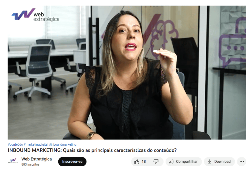 SEO para Youtube: print screen de vídeo de inbound marketing exemplo, no canal do youtube da Web Estratégica