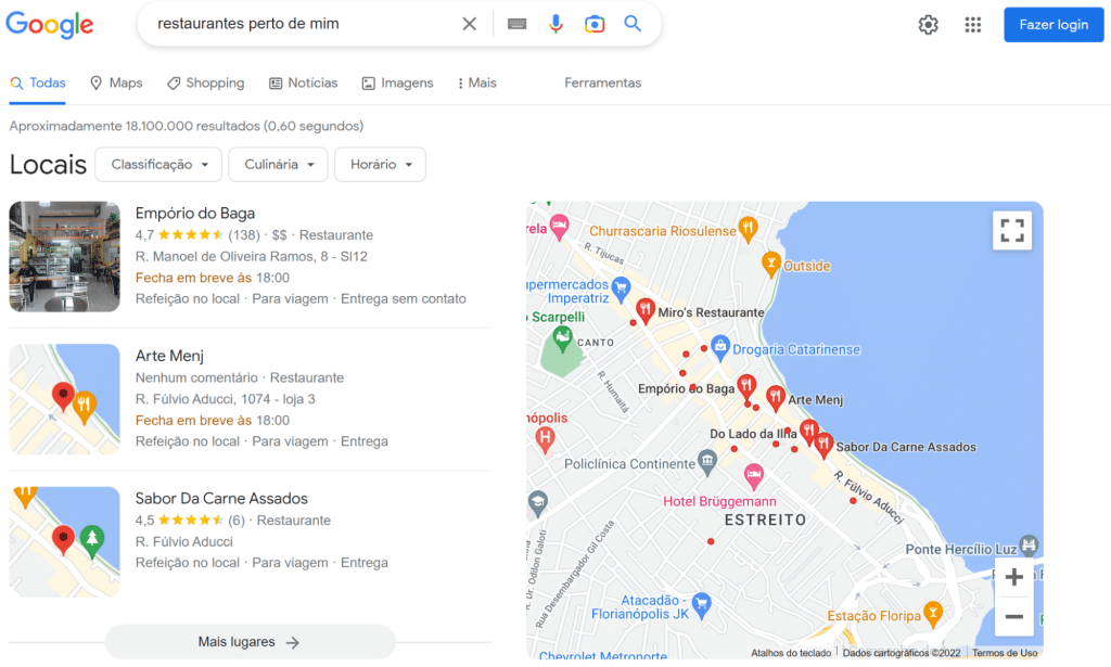 O que é Google meu negócio: print de pesquisa restaurantes perto de mim