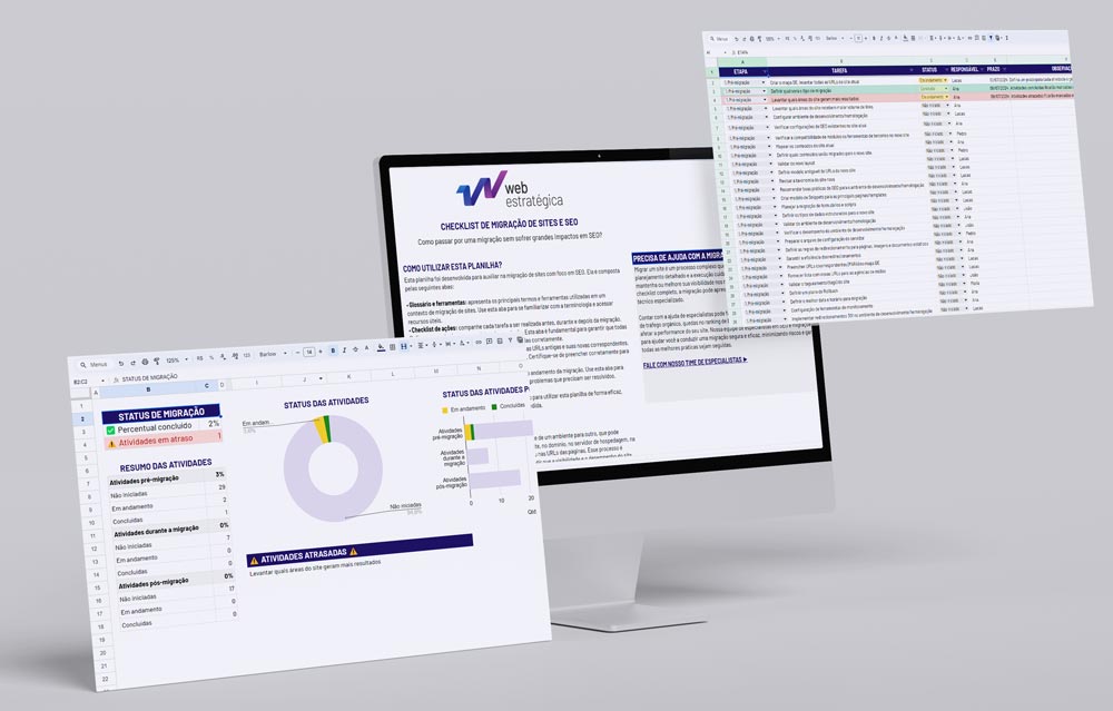 páginas com planilha, landpage e checklist de Migração de Sites e SEO